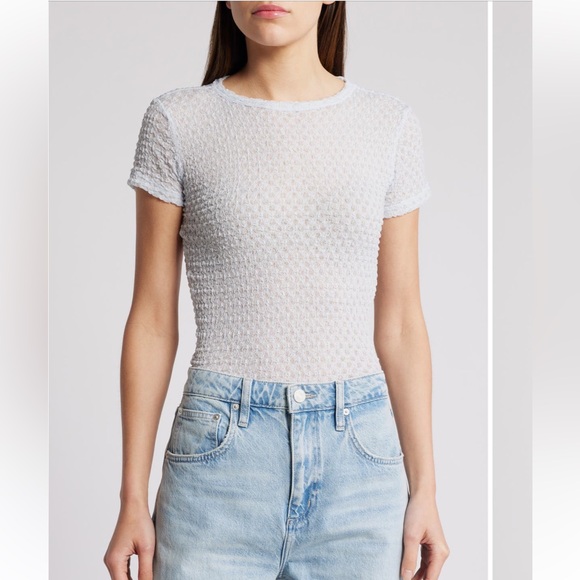 Frame NWOT Light Blue Mesh Baby Tee S - Picture 2 of 7